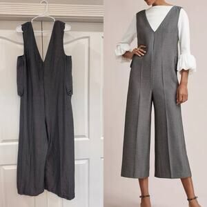 Cartonnier Anthropologie Womens Oxford Jumpsuit Large Cropped Wide Leg Black